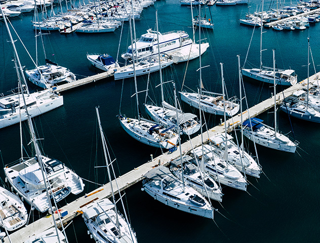 Boats docked in a marina